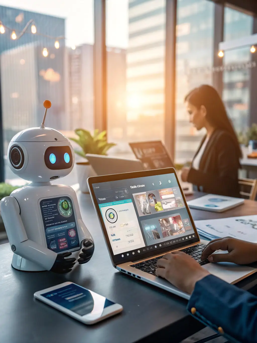 A professional-looking image of an AI chatbot interface on a laptop screen, showcasing its ability to handle customer inquiries efficiently. The image should convey a sense of automation and seamless customer service.