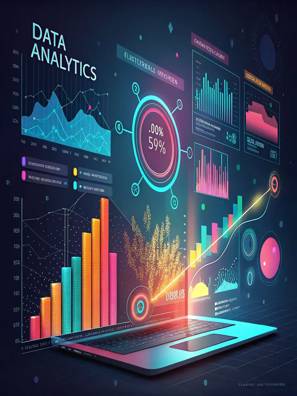 A visually appealing graphic representing data analysis and insights, highlighting the ability to track and optimize marketing campaigns using AI-powered analytics tools.
