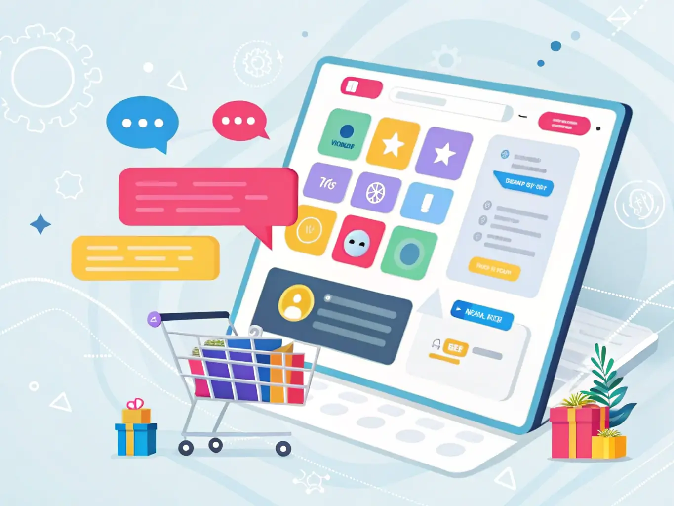 A digital illustration depicting an AI chatbot interface seamlessly integrated into a website, showcasing instant responses to customer inquiries with a friendly and efficient tone.