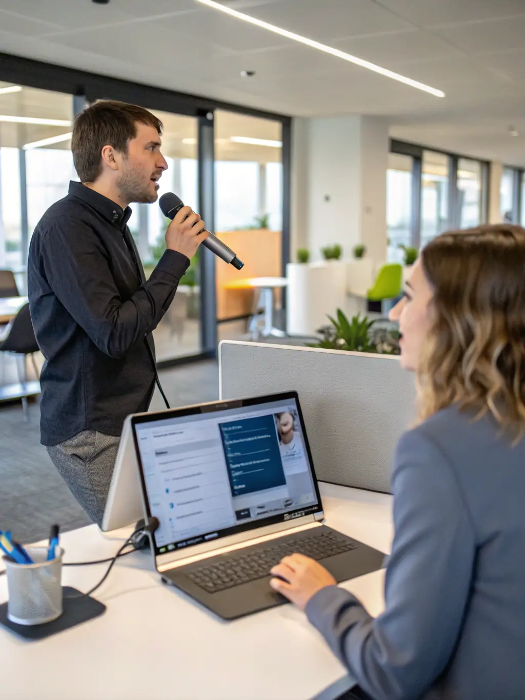 An image of an AI phone agent interface, depicting a human-like voice conversation with a customer. The image should emphasize the natural and engaging experience provided by the AI agent.
