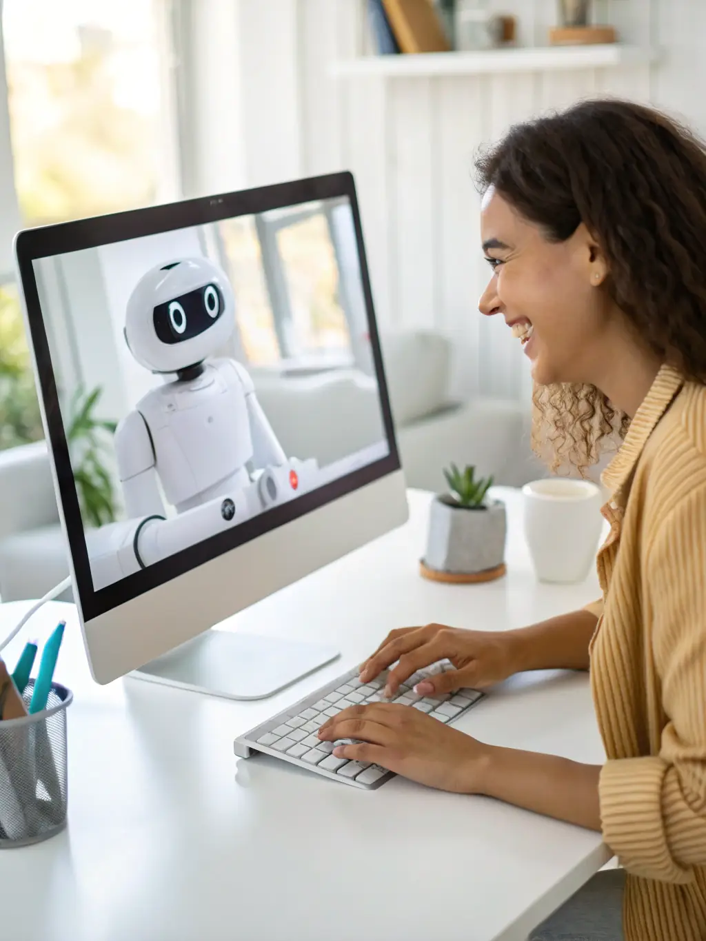 A professional using an AI chat system to assist customers in the e-commerce industry, focusing on personalized product recommendations and instant support.