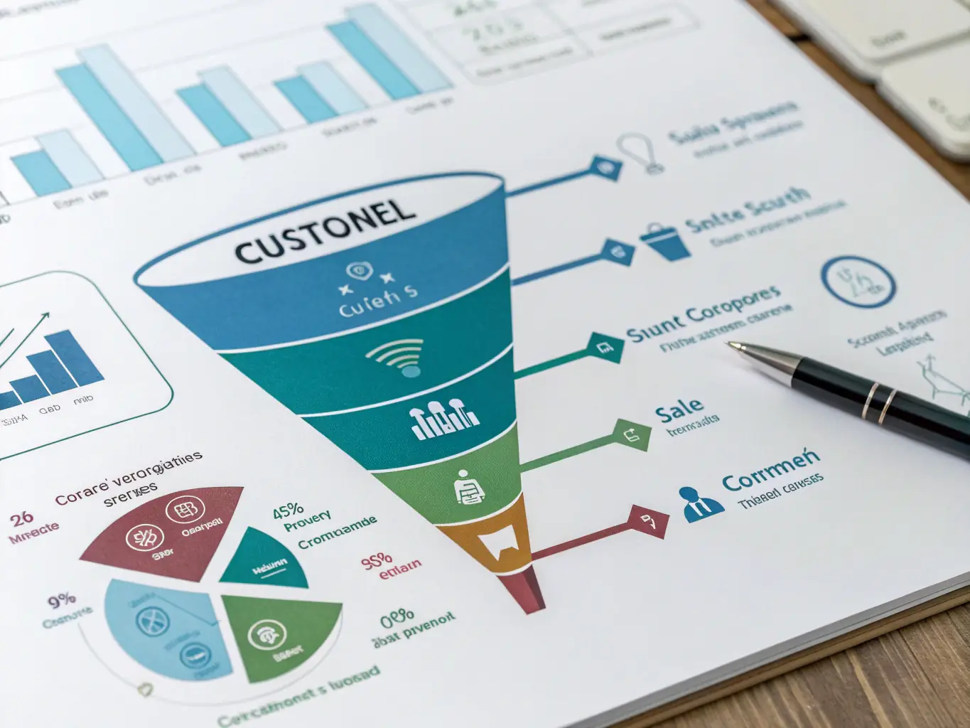A visual representation of a sales funnel with a clear increase in conversion rates attributed to AI chat system implementation.