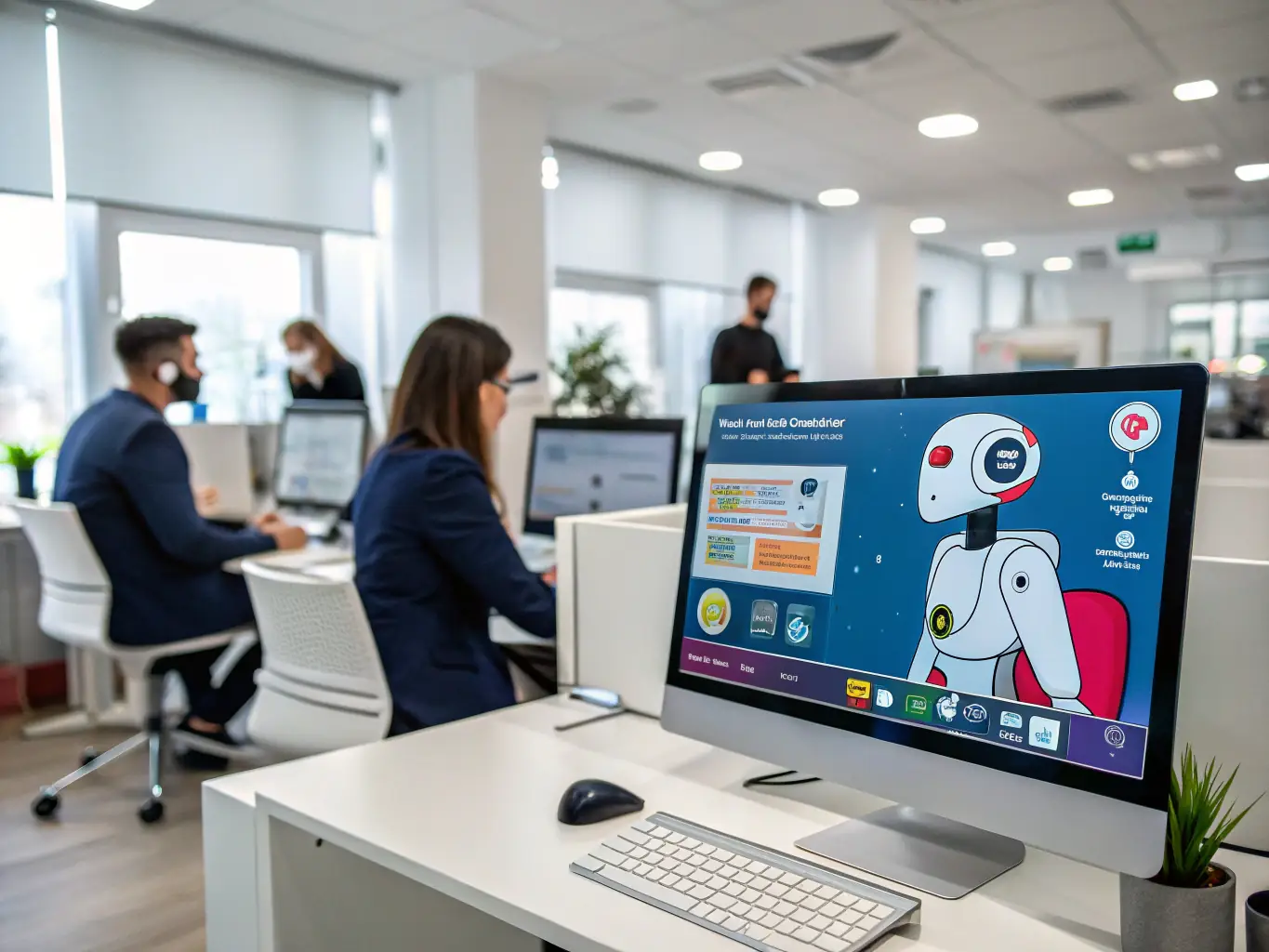 An image illustrating the seamless handoff of a qualified lead from an AI chatbot to a sales representative, with data flowing smoothly into a CRM system.